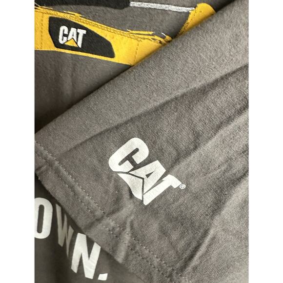 CAT Caterpillar Graphic T-shirt Tracked Excavator Job Done Buckets Down Gray XL - Picture 3 of 3